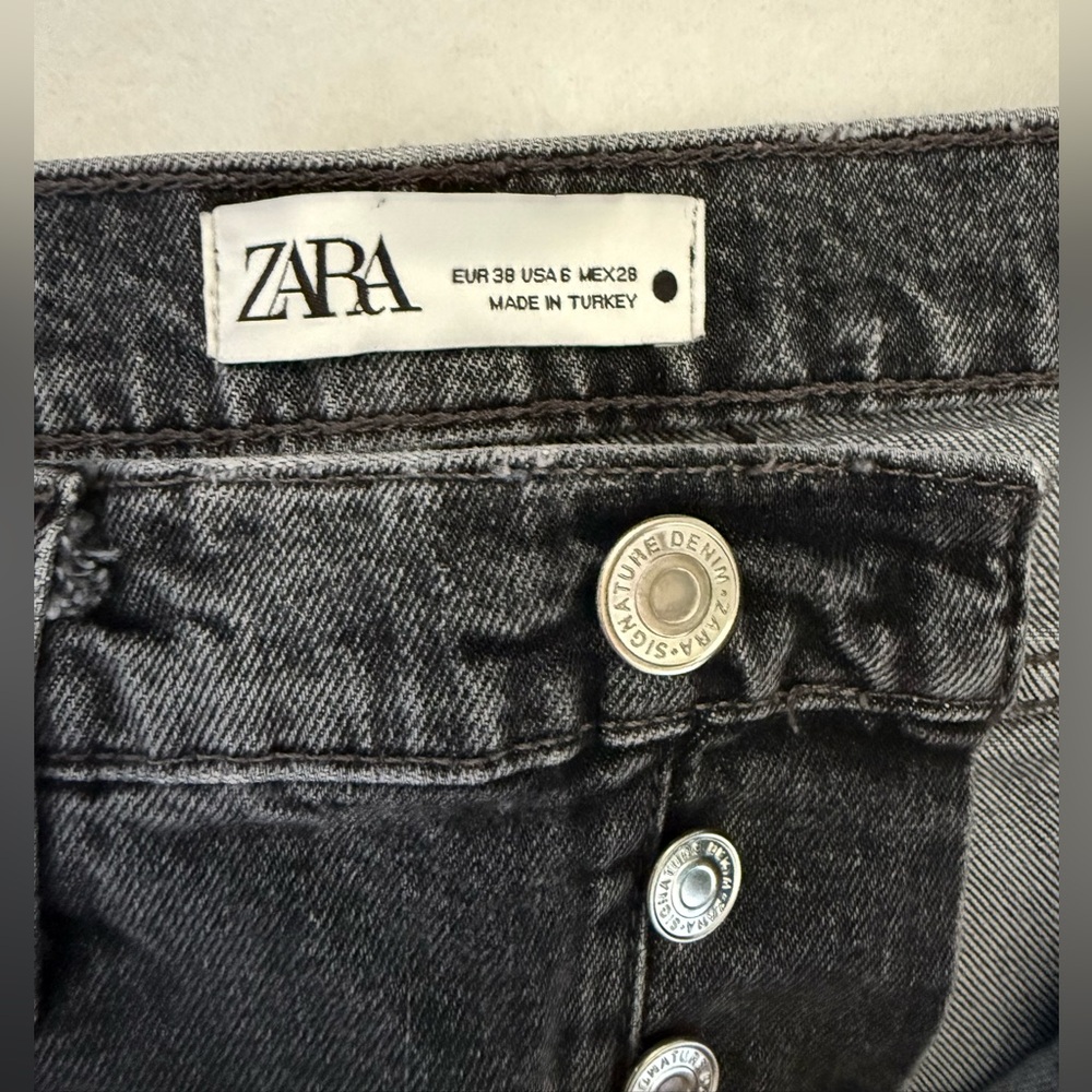 Zara Slim Full Length Black Floral High Rise Jeans - Picture 5 of 9